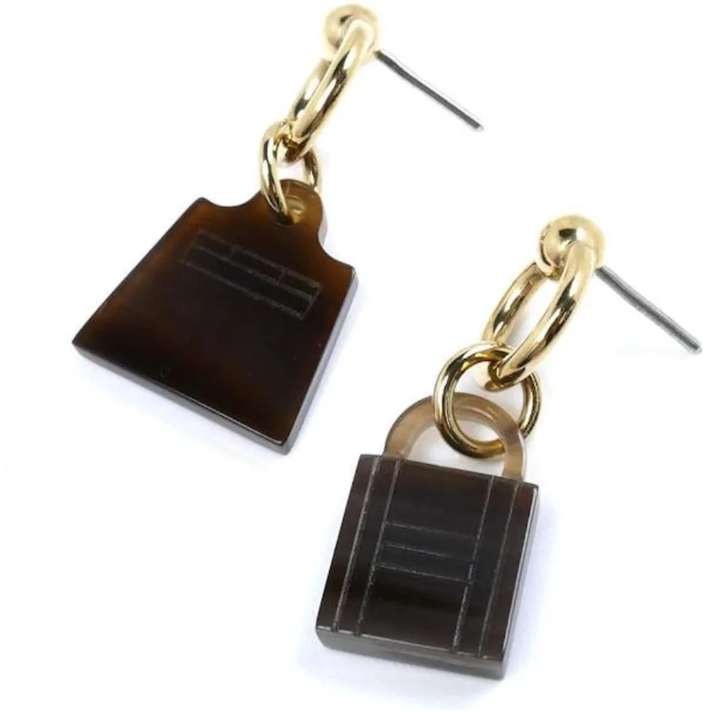 Hermès Authentic Amulet Maroquinier Kelly Cadena Earrings Brown Golden New W Box - Picture 5 of 16